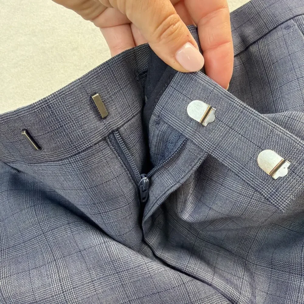 Banana Republic Dress Pants Mens 34X27 Slim Blue Gray Glen Plaid Guabello Wool